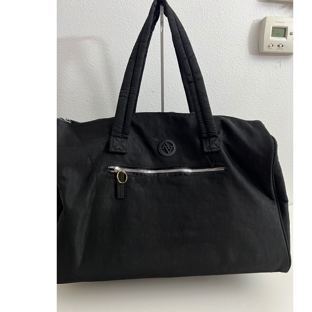 Adrienne Vittadini Black Nylon Duffel Bag Travel Gym Weekender Overnight Tote